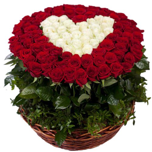 Фото товара 101 троянда "Серце в кошику" в Ужгороде