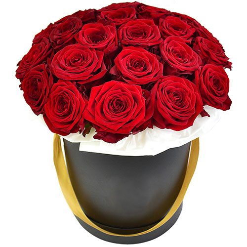 Фото товара 21 червона троянда в капелюшній коробці в Ужгороде