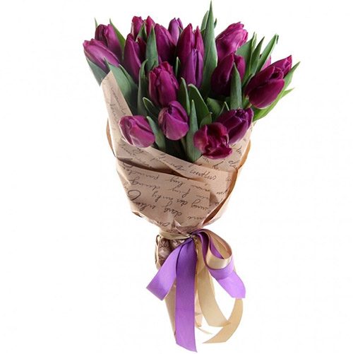 Фото товара 21 пурпурный тюльпан в крафт в Ужгороде