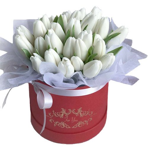 Фото товара 31 белый тюльпан в коробке в Ужгороде