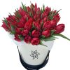 Фото товара 51 бело-пурпурный тюльпан (с лентой) в Ужгороде