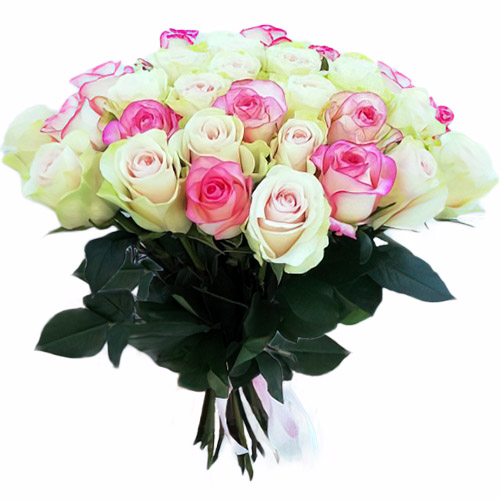 Фото товара 33 кремові та рожеві троянди в Ужгороде