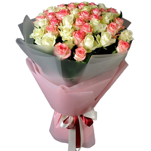 Фото товара 51 белая и розовая роза в Ужгороде