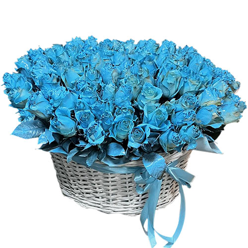 Фото товара 101 синяя роза в корзине в Ужгороде